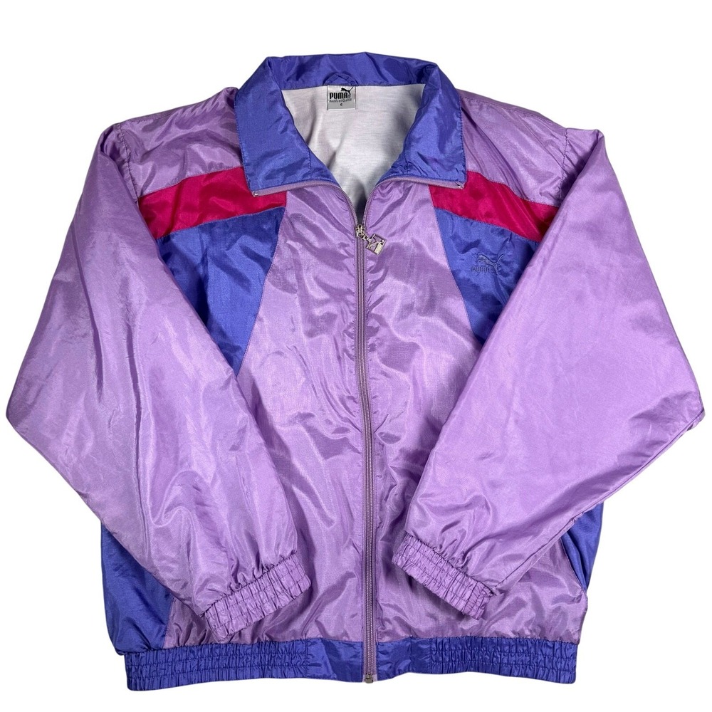Vintage Puma Track Jacket Colorblock Purple‎ Pink Blue 90s Women Size 6 Retro